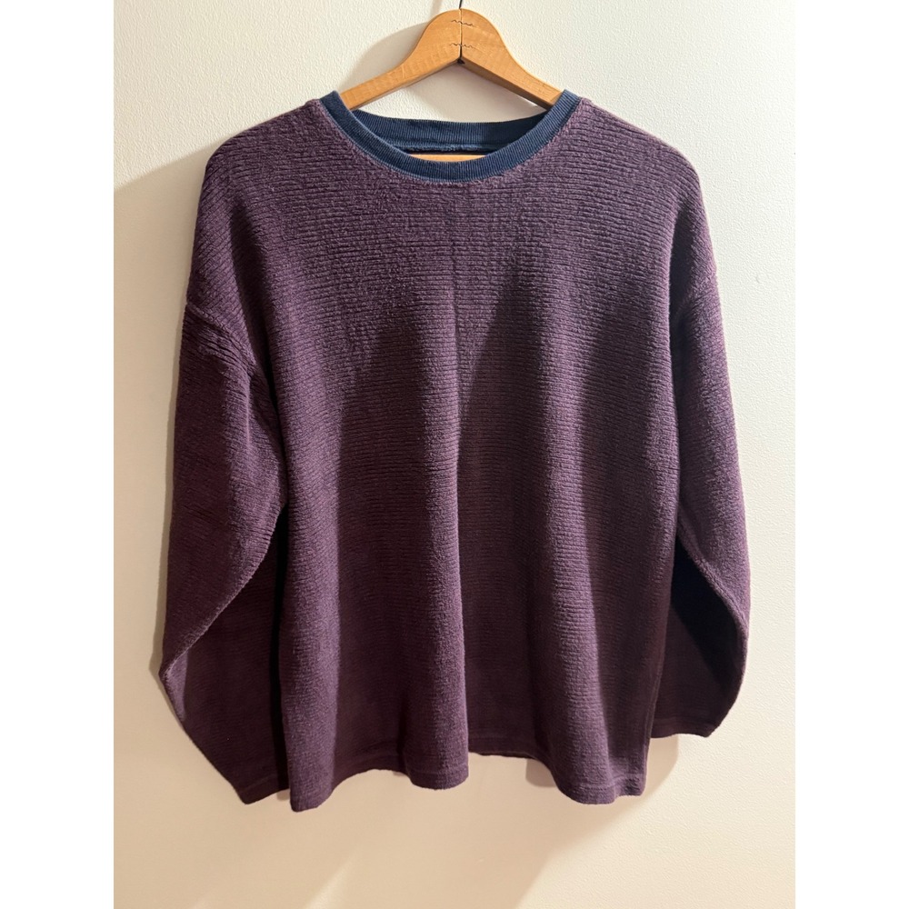 Chereskin Mens Large Purple Ribbed Cotton Long Sleeve Crewneck Pullover Sweater